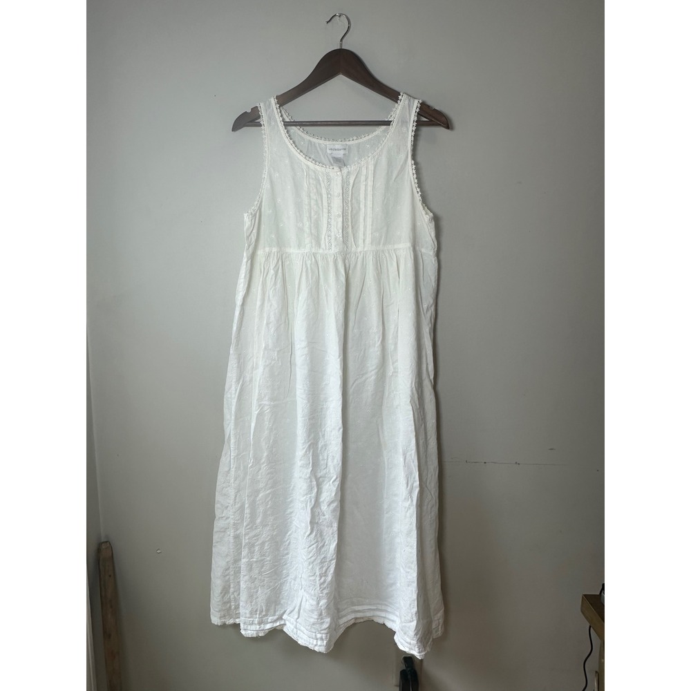 White Cotton Eyelet Lace Nightgown Sleeveless Midi Chemise M Recencycore Cottage